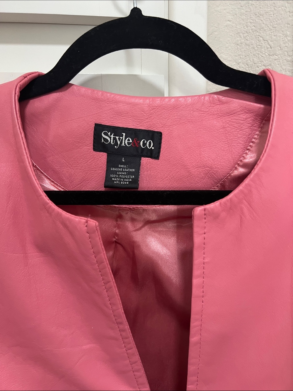 Style & Co. Pink Leather Collarless Jacket - Picture 2 of 4